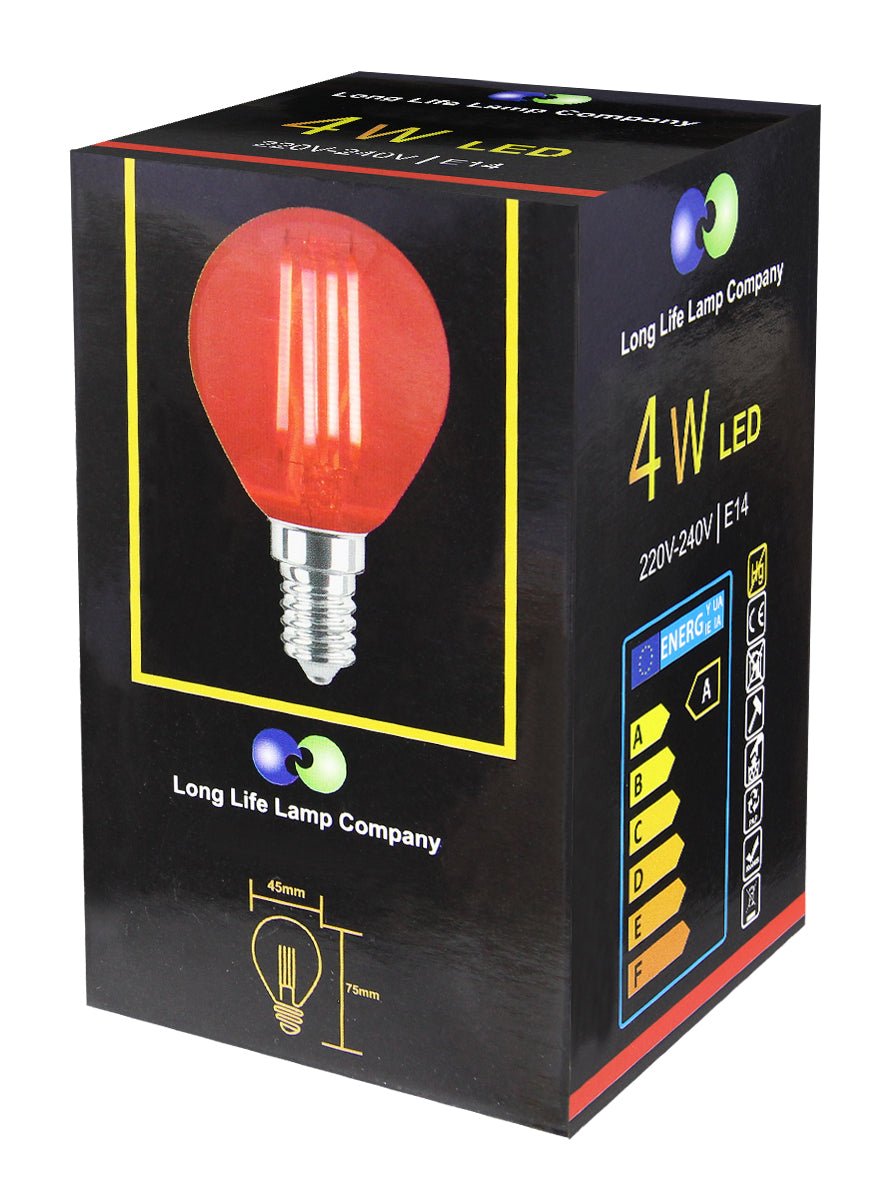 Ambient Fireglow 4w LED Golf Ball Red Light Bulb E14 Clear Glass - Energy Light Bulbs - Free delivery on all orders