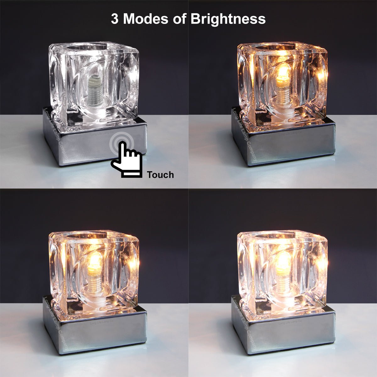 Ambient Glass Cube Touch Dimmable Table Lamp Chrome Base with Free G9 25w Bulb - Energy Light Bulbs - Free delivery on all orders