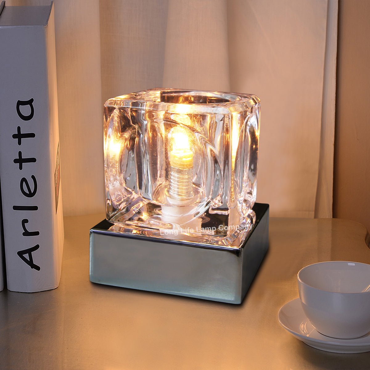 Ambient Glass Cube Touch Dimmable Table Lamp Chrome Base with Free G9 25w Bulb - Energy Light Bulbs - Free delivery on all orders