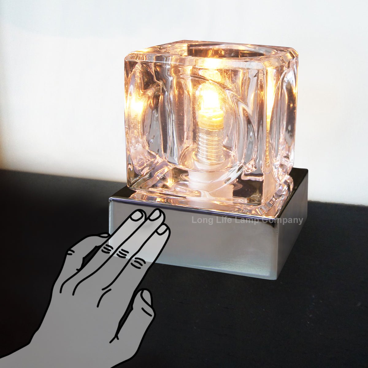 Ambient Glass Cube Touch Dimmable Table Lamp Chrome Base with Free G9 25w Bulb - Energy Light Bulbs - Free delivery on all orders