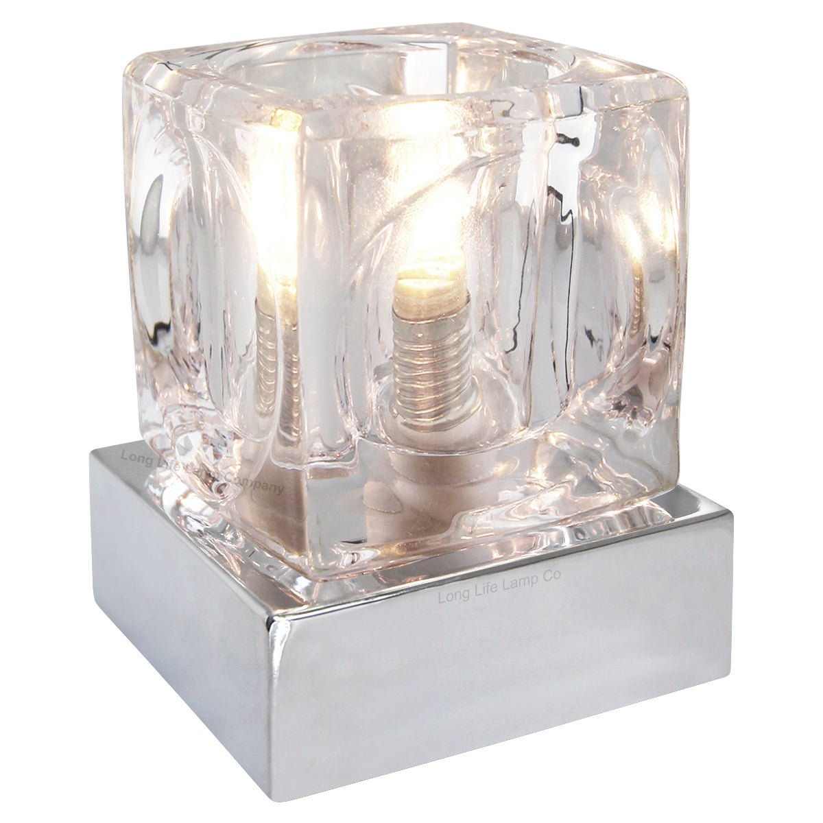 Ambient Glass Cube Touch Dimmable Table Lamp Chrome Base with Free G9 25w Bulb - Energy Light Bulbs - Free delivery on all orders