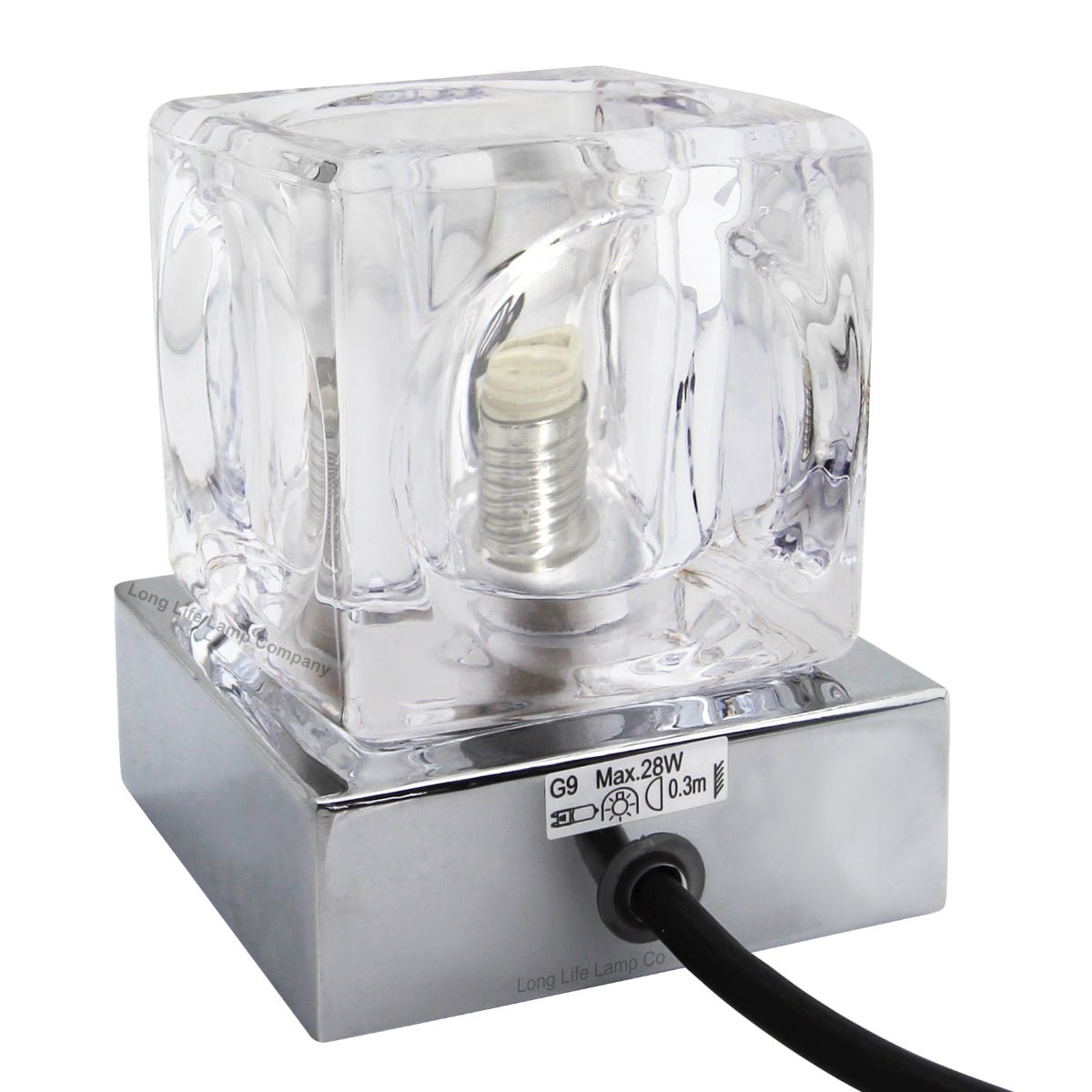 Ambient Glass Cube Touch Dimmable Table Lamp Chrome Base with Free G9 25w Bulb - Energy Light Bulbs - Free delivery on all orders