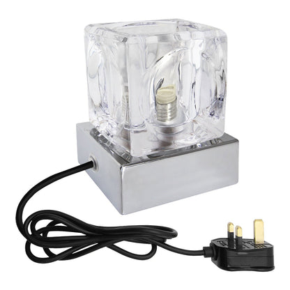 Ambient Glass Cube Touch Dimmable Table Lamp Chrome Base with Free G9 25w Bulb - Energy Light Bulbs - Free delivery on all orders