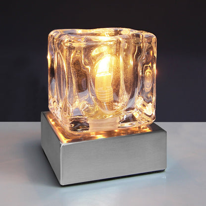 Ambient Glass Ice Cube Touch Dimmable Table Lamp Chrome Brush Satin Base with G9 Bulb - Energy Light Bulbs - Free delivery on all orders