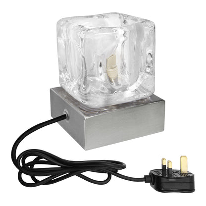 Ambient Glass Ice Cube Touch Dimmable Table Lamp Chrome Brush Satin Base with G9 Bulb - Energy Light Bulbs - Free delivery on all orders