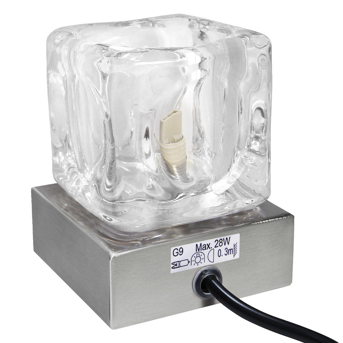 Ambient Glass Ice Cube Touch Dimmable Table Lamp Chrome Brush Satin Base with G9 Bulb - Energy Light Bulbs - Free delivery on all orders