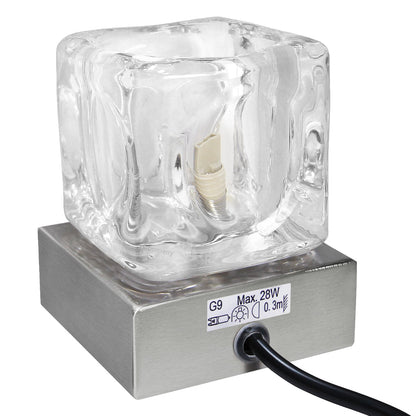 Ambient Glass Ice Cube Touch Dimmable Table Lamp Chrome Brush Satin Base with G9 Bulb - Energy Light Bulbs - Free delivery on all orders