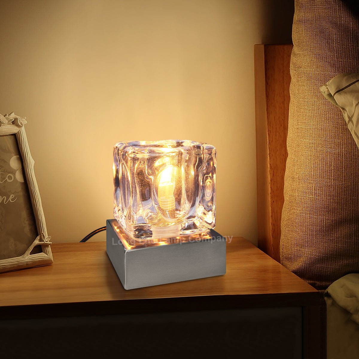 Ambient Glass Ice Cube Touch Dimmable Table Lamp Chrome Brush Satin Base with G9 Bulb - Energy Light Bulbs - Free delivery on all orders
