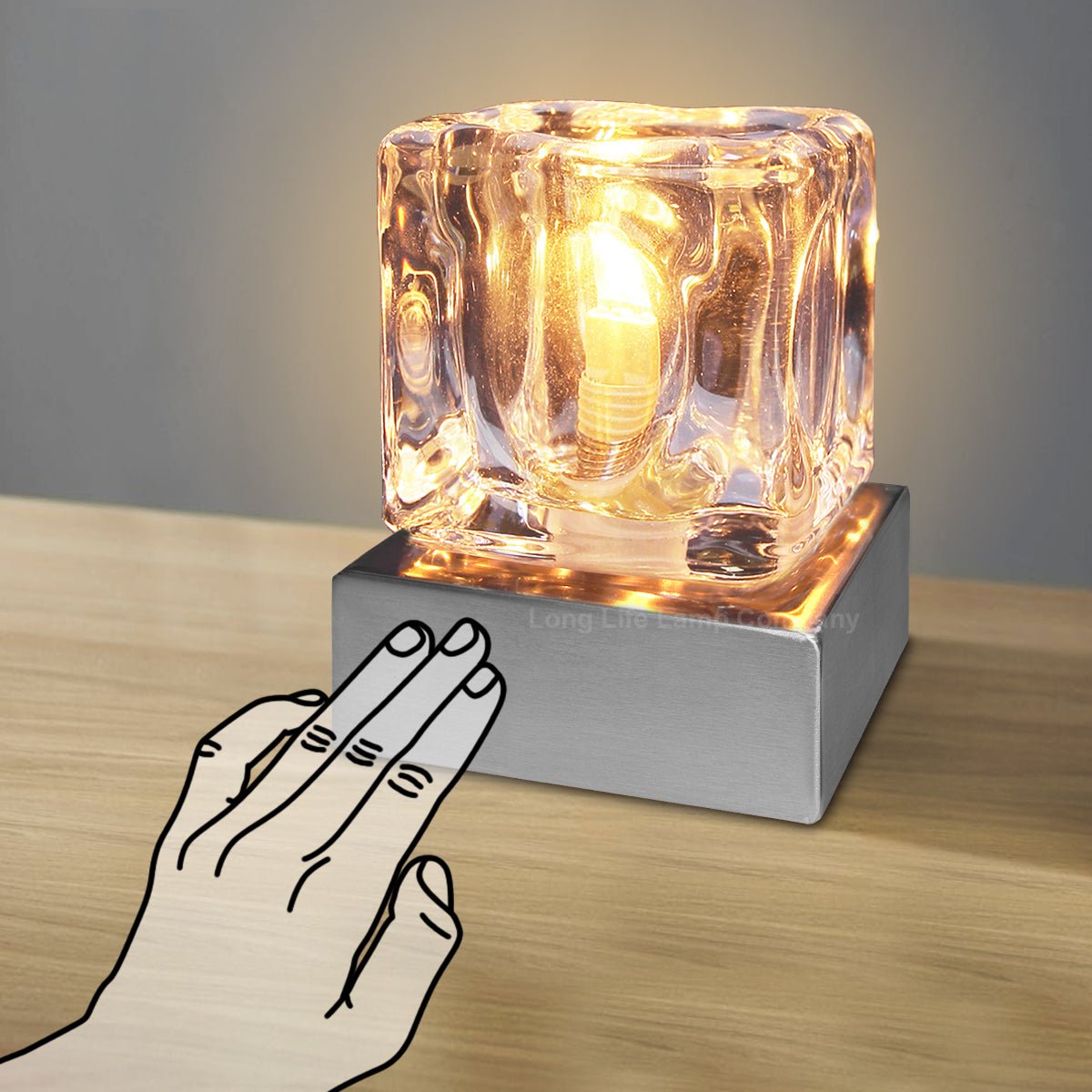 Ambient Glass Ice Cube Touch Dimmable Table Lamp Chrome Brush Satin Base with G9 Bulb - Energy Light Bulbs - Free delivery on all orders