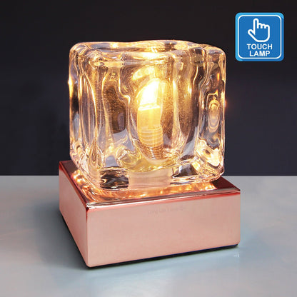 Ambient Glass Ice Cube Touch Dimmable Table Lamp Copper Base with G9 Bulb - Energy Light Bulbs - Free delivery on all orders