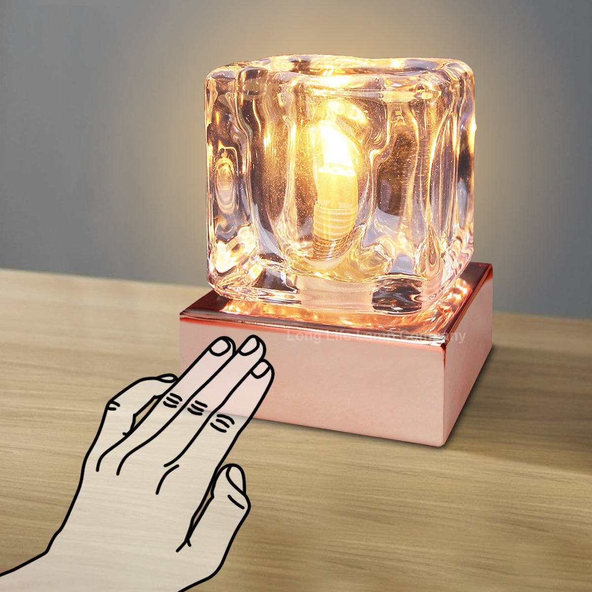 Ambient Glass Ice Cube Touch Dimmable Table Lamp Copper Base with G9 Bulb - Energy Light Bulbs - Free delivery on all orders