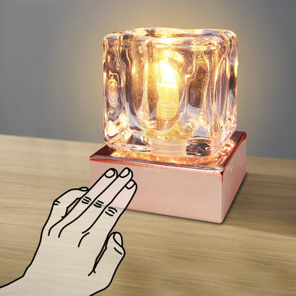 Ambient Glass Ice Cube Touch Dimmable Table Lamp Copper Base with G9 Bulb - Energy Light Bulbs - Free delivery on all orders