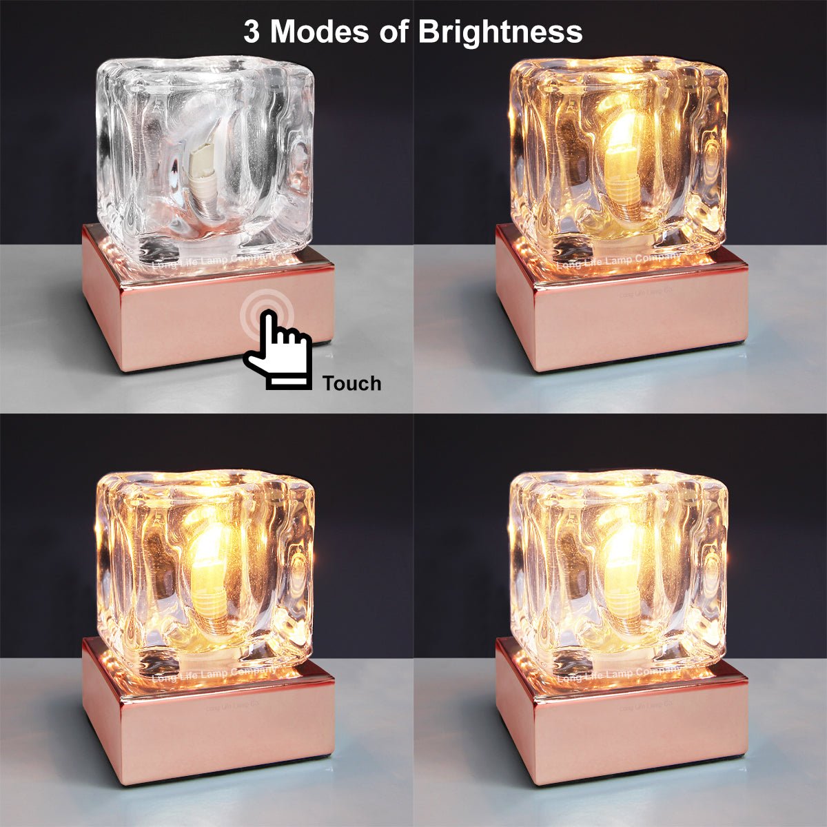 Ambient Glass Ice Cube Touch Dimmable Table Lamp Copper Base with G9 Bulb - Energy Light Bulbs - Free delivery on all orders
