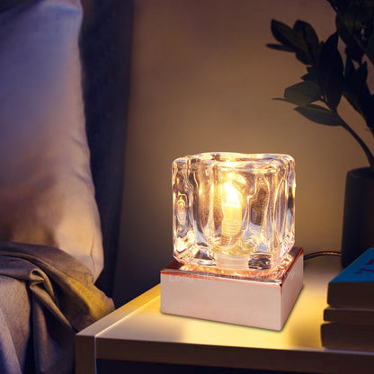 Ambient Glass Ice Cube Touch Dimmable Table Lamp Copper Base with G9 Bulb - Energy Light Bulbs - Free delivery on all orders