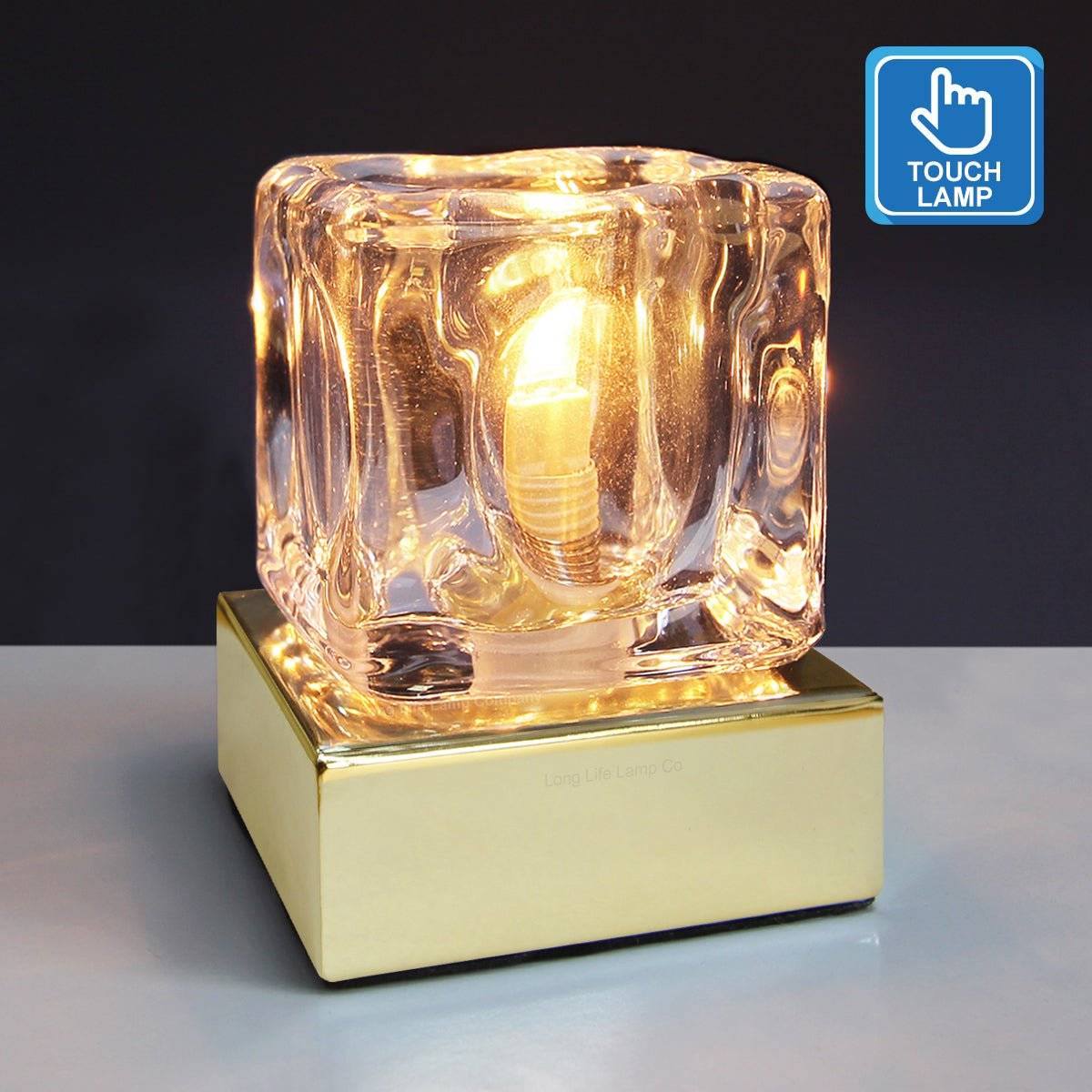 Ambient Glass Ice Cube Touch Dimmable Table Lamp Gold Base with G9 Bulb - Energy Light Bulbs - Free delivery on all orders