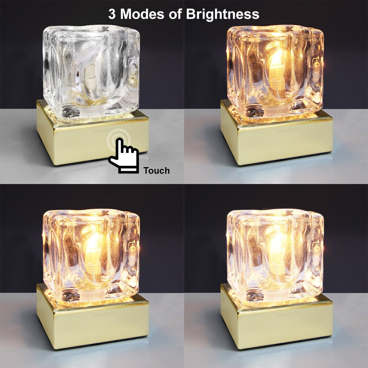 Ambient Glass Ice Cube Touch Dimmable Table Lamp Gold Base with G9 Bulb - Energy Light Bulbs - Free delivery on all orders