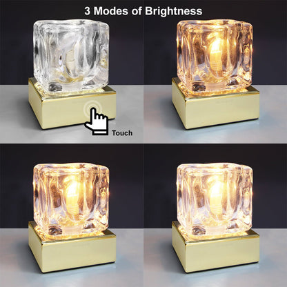 Ambient Glass Ice Cube Touch Dimmable Table Lamp Gold Base with G9 Bulb - Energy Light Bulbs - Free delivery on all orders