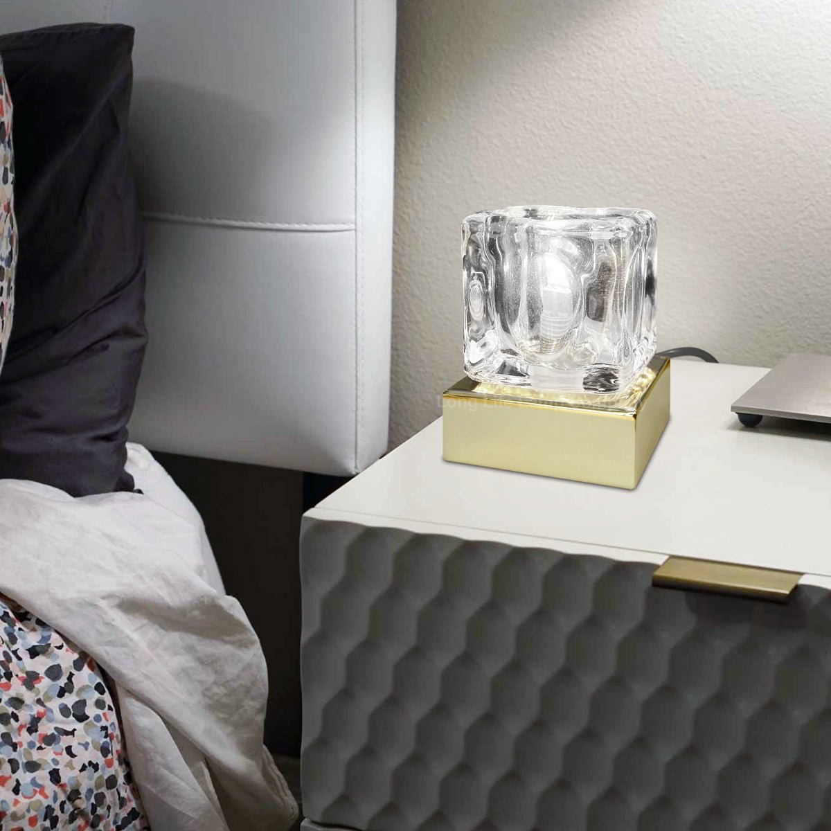 Ambient Glass Ice Cube Touch Dimmable Table Lamp Gold Base with G9 Bulb - Energy Light Bulbs - Free delivery on all orders