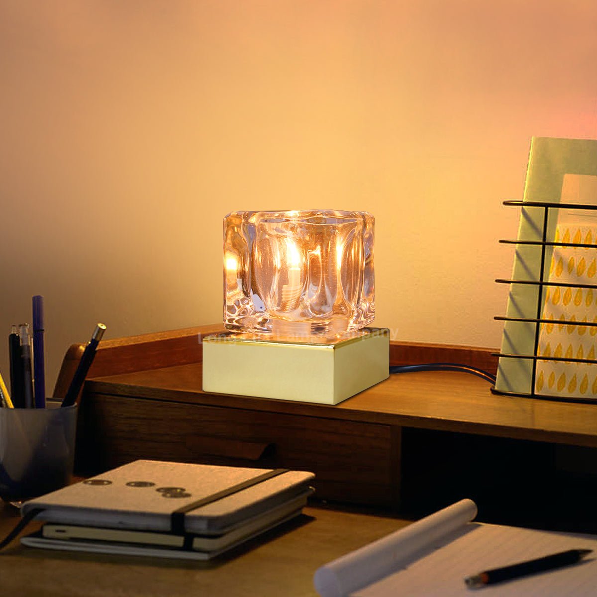 Ambient Glass Ice Cube Touch Dimmable Table Lamp Gold Base with G9 Bulb - Energy Light Bulbs - Free delivery on all orders