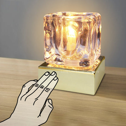 Ambient Glass Ice Cube Touch Dimmable Table Lamp Gold Base with G9 Bulb - Energy Light Bulbs - Free delivery on all orders