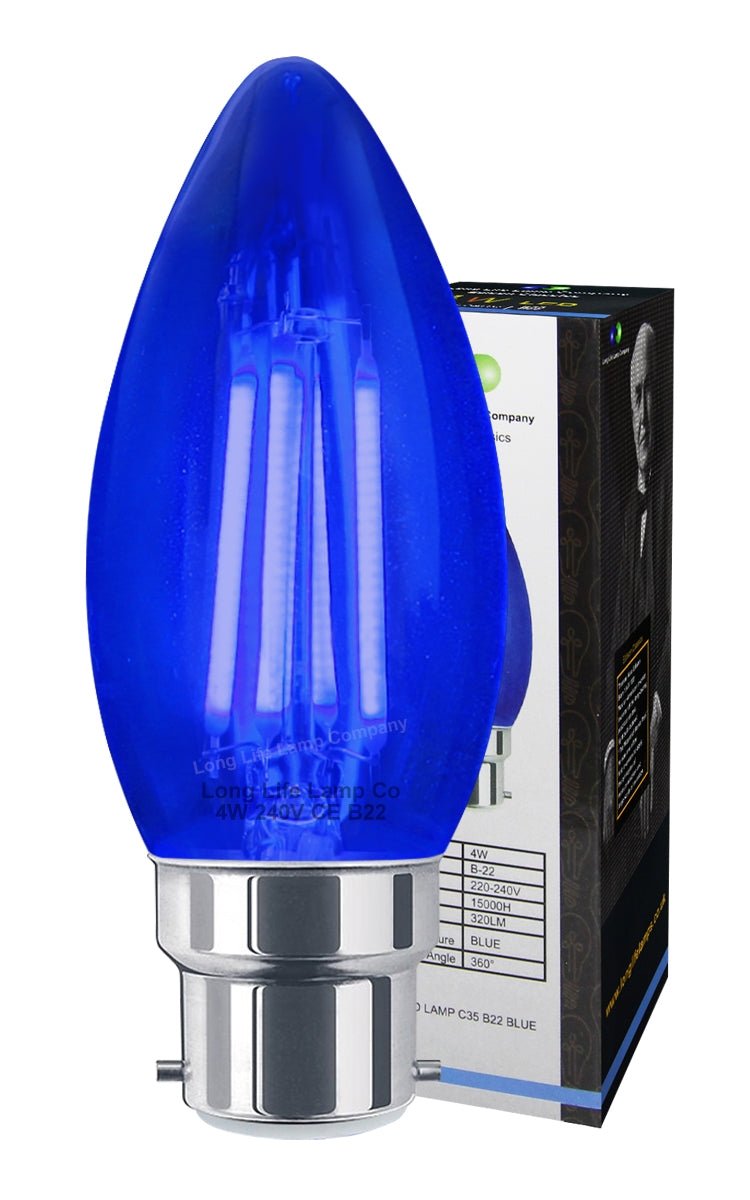 Ambient Vintage 4w LED Blue Candle Light Bulb B22 Bayonet Clear Glass - Energy Light Bulbs - Free delivery on all orders