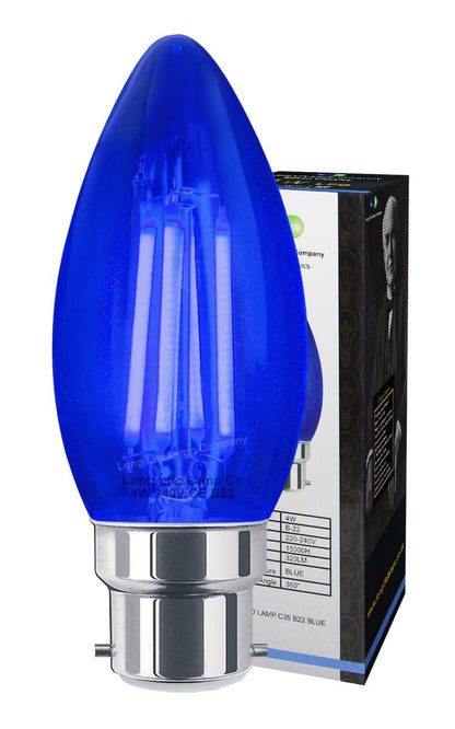 Ambient Vintage 4w LED Blue Candle Light Bulb B22 Bayonet Clear Glass - Energy Light Bulbs - Free delivery on all orders