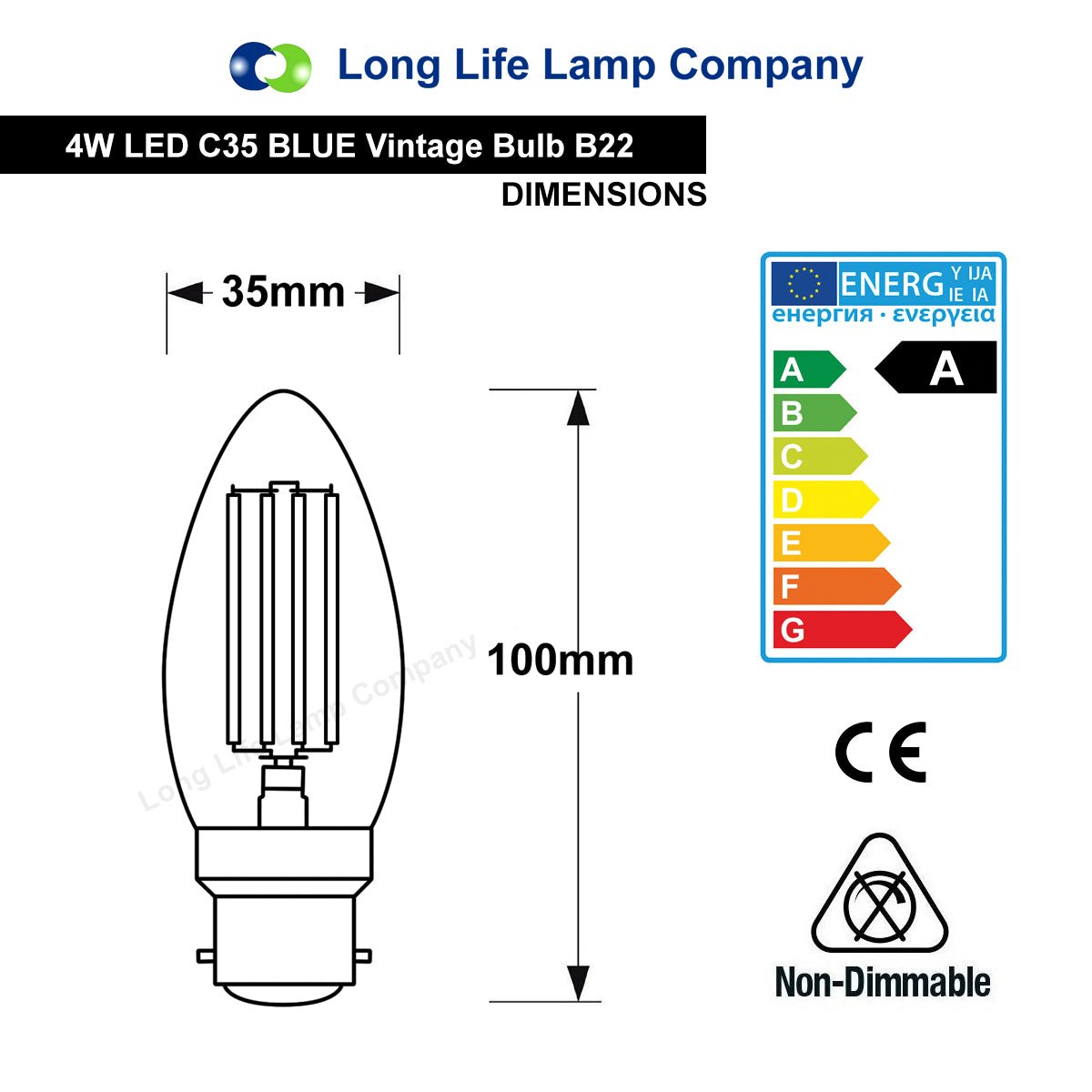 Ambient Vintage 4w LED Blue Candle Light Bulb B22 Bayonet Clear Glass - Energy Light Bulbs - Free delivery on all orders