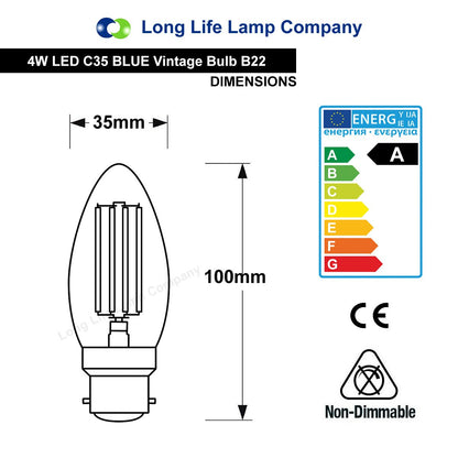 Ambient Vintage 4w LED Blue Candle Light Bulb B22 Bayonet Clear Glass - Energy Light Bulbs - Free delivery on all orders