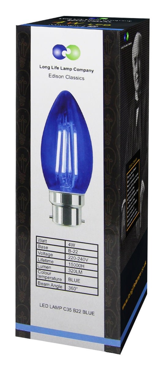 Ambient Vintage 4w LED Blue Candle Light Bulb B22 Bayonet Clear Glass - Energy Light Bulbs - Free delivery on all orders