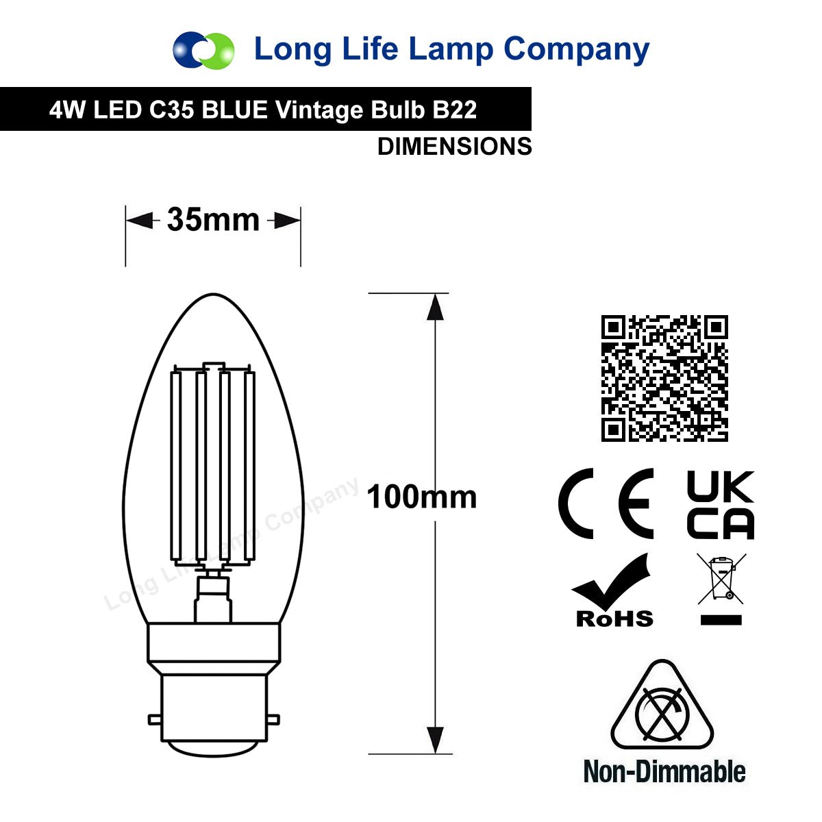 Ambient Vintage 4w LED Blue Candle Light Bulb B22 Bayonet Clear Glass - Free delivery on all orders