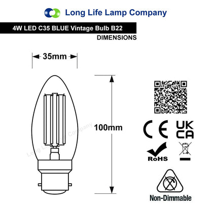 Ambient Vintage 4w LED Blue Candle Light Bulb B22 Bayonet Clear Glass - Free delivery on all orders