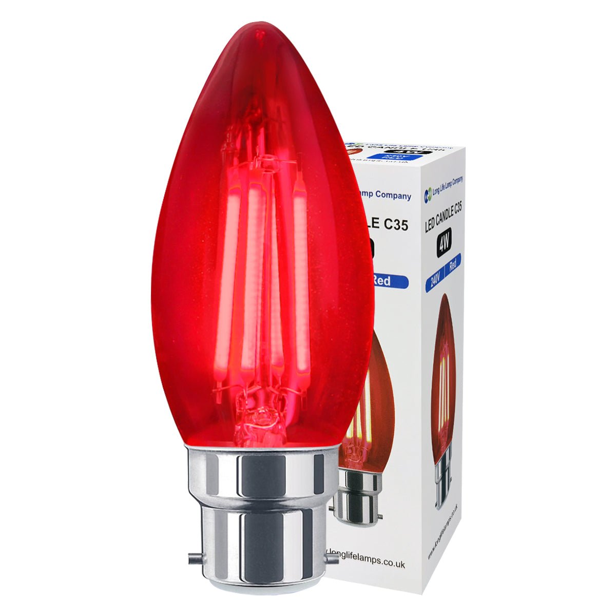 Ambient Vintage 4w LED Red Candle Light Bulb B22 Bayonet Clear Glass - Energy Light Bulbs - Free delivery on all orders