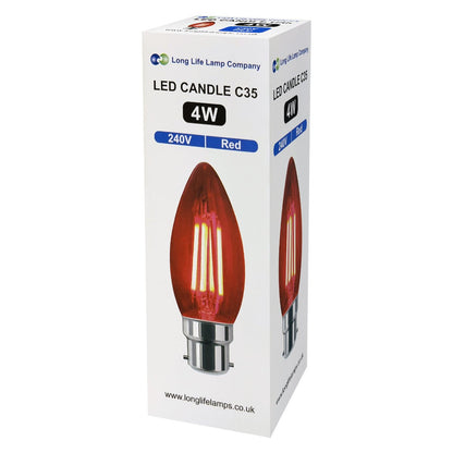 Ambient Vintage 4w LED Red Candle Light Bulb B22 Bayonet Clear Glass - Energy Light Bulbs - Free delivery on all orders