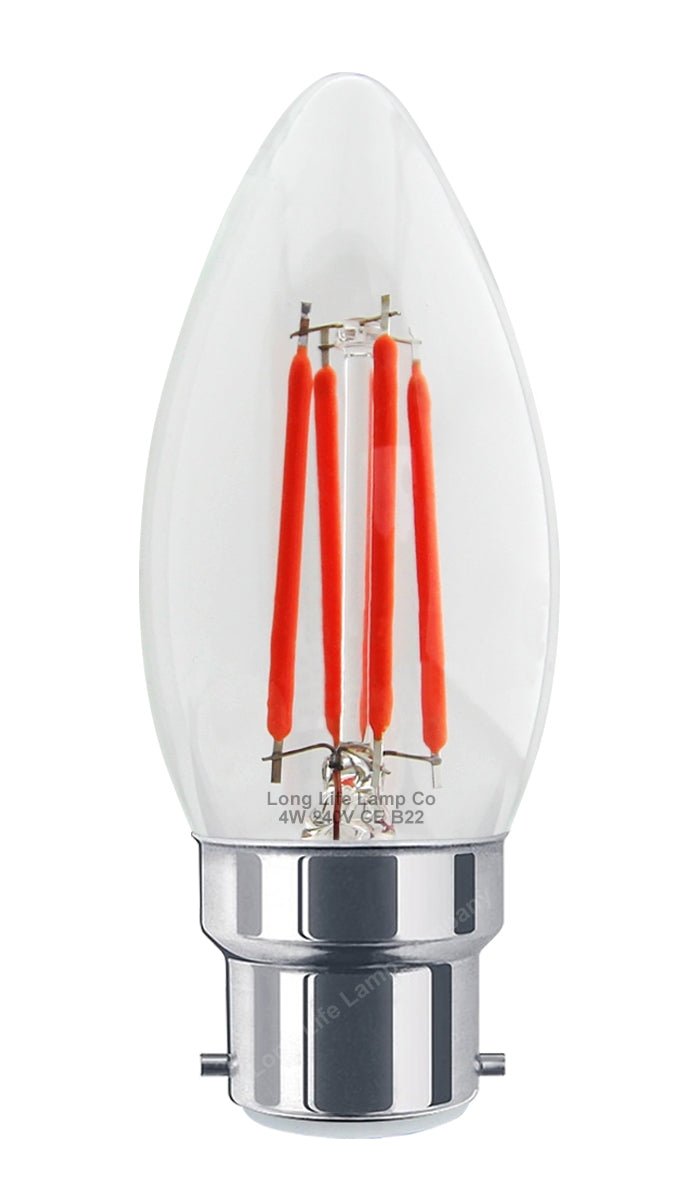 Ambient Vintage 4w LED Red Candle Light Bulb B22 Bayonet Clear Glass - Energy Light Bulbs - Free delivery on all orders