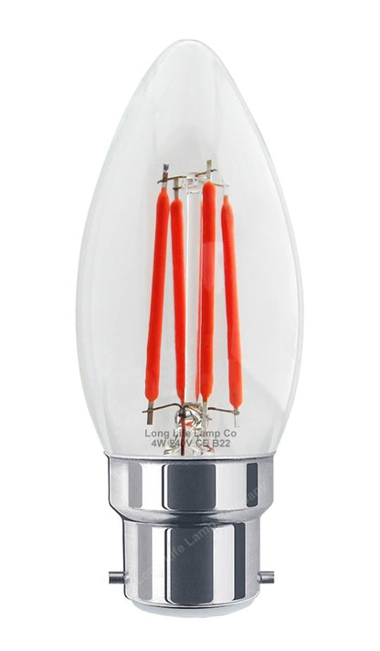 Ambient Vintage 4w LED Red Candle Light Bulb B22 Bayonet Clear Glass - Energy Light Bulbs - Free delivery on all orders