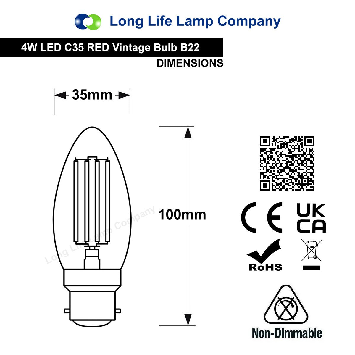 Ambient Vintage 4w LED Red Candle Light Bulb B22 Bayonet Clear Glass - Energy Light Bulbs - Free delivery on all orders