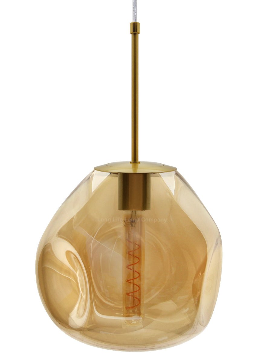 Antique Brass Blown Glass Ceiling Pendant Light Smoked Amber Globe Lamp Shade - Energy Light Bulbs - Free delivery on all orders