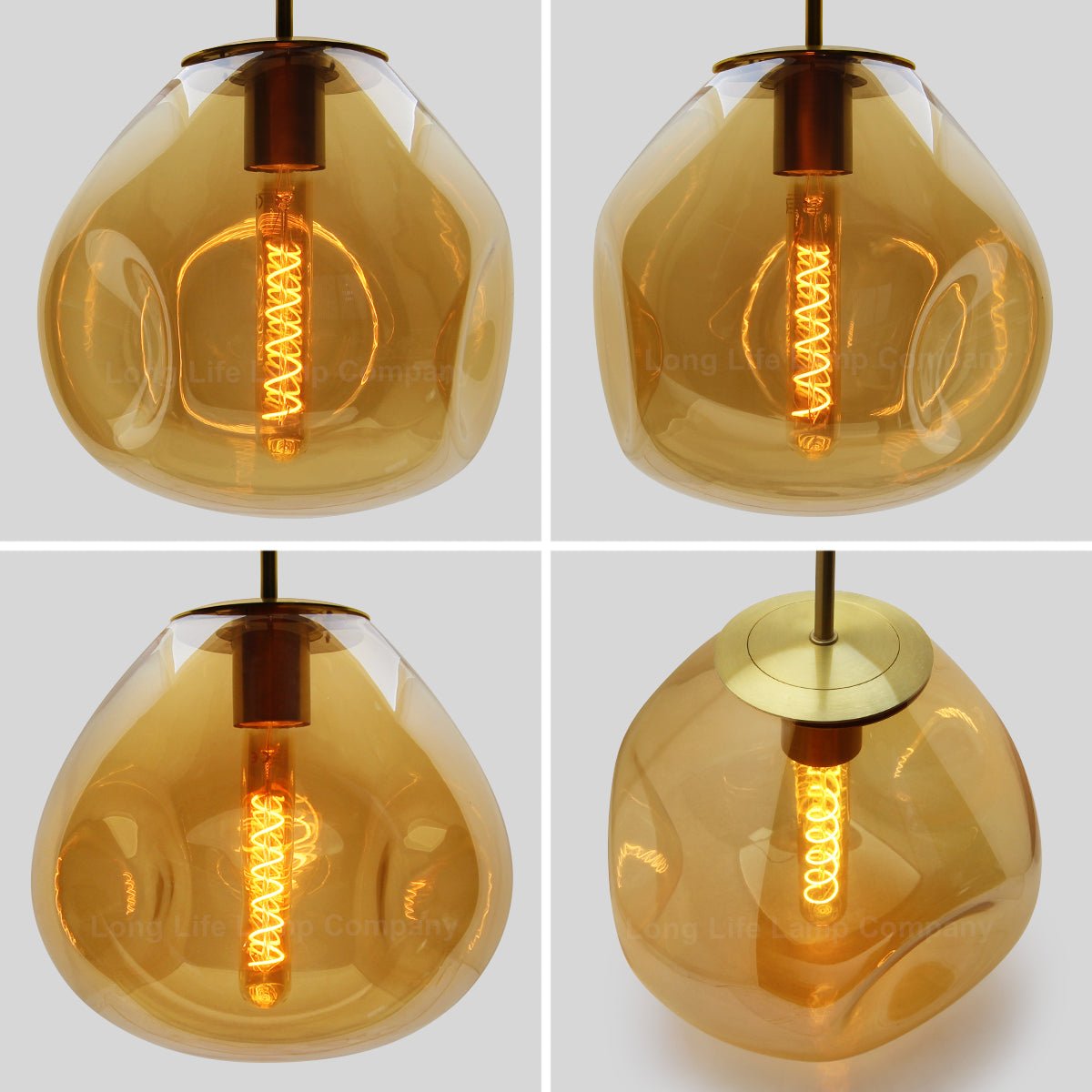 Antique Brass Blown Glass Ceiling Pendant Light Smoked Amber Globe Lamp Shade - Energy Light Bulbs - Free delivery on all orders