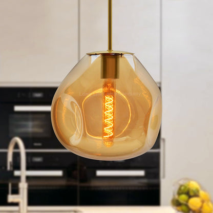 Antique Brass Blown Glass Ceiling Pendant Light Smoked Amber Globe Lamp Shade - Energy Light Bulbs - Free delivery on all orders