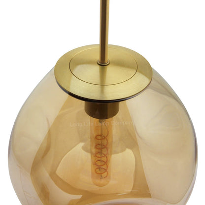 Antique Brass Blown Glass Ceiling Pendant Light Smoked Amber Globe Lamp Shade - Energy Light Bulbs - Free delivery on all orders