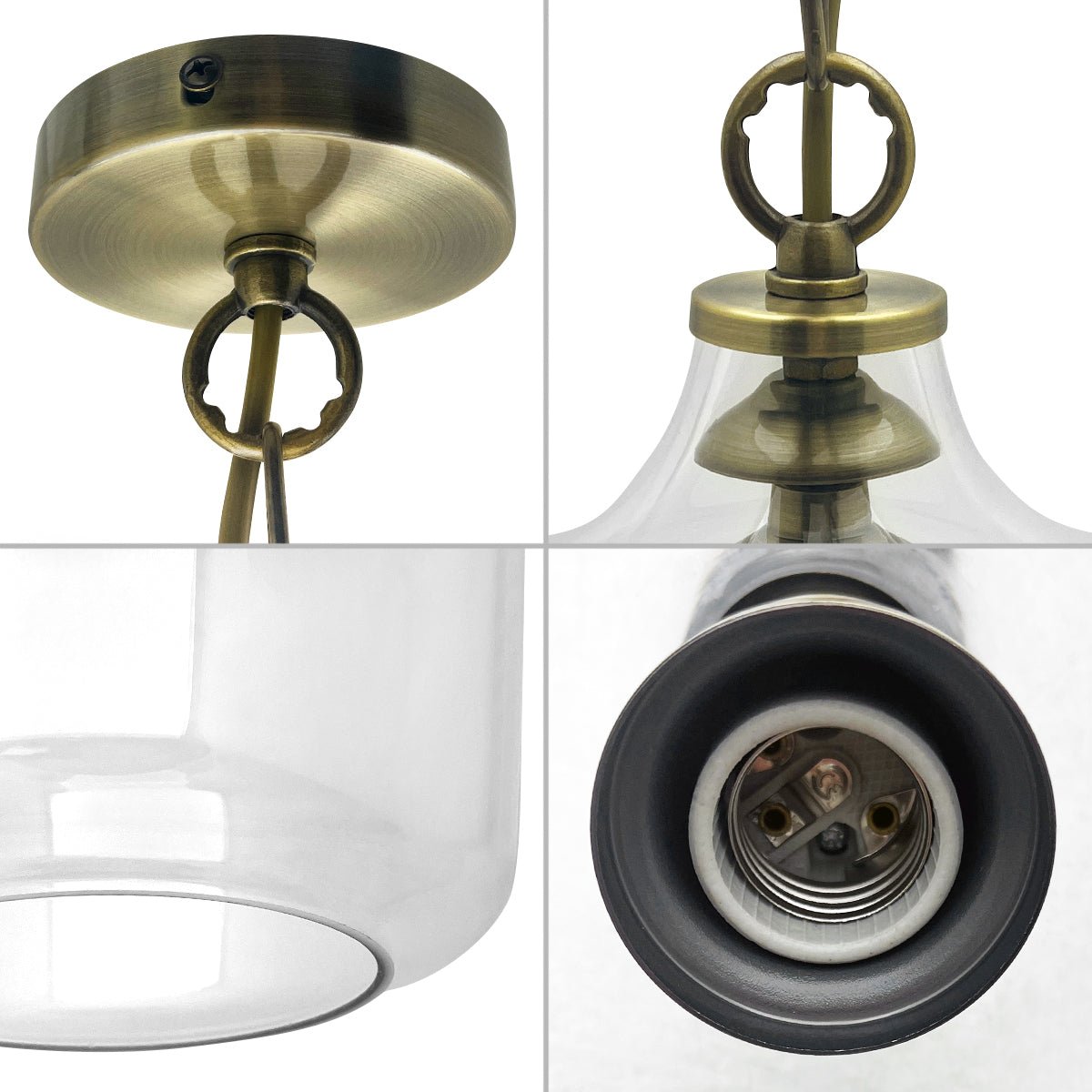 Antique brass and clear glass pendant light for kitchen islands, dining tables, cafés and restaurants