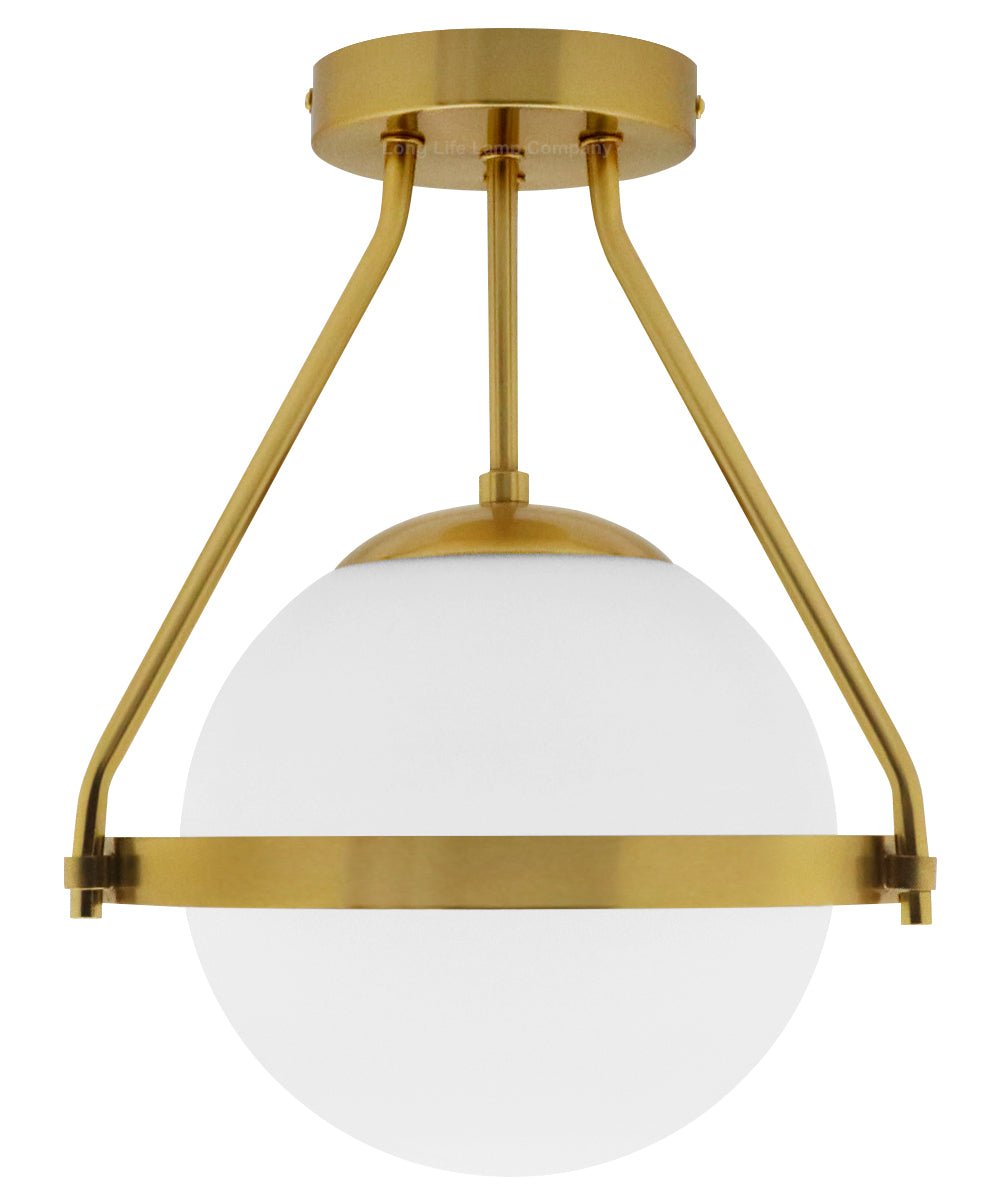 Antique Brass Semi Flush Mount Ceiling Light Frosted Glass Globe - Energy Light Bulbs - Free delivery on all orders
