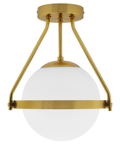 Antique Brass Semi Flush Mount Ceiling Light Frosted Glass Globe - Energy Light Bulbs - Free delivery on all orders