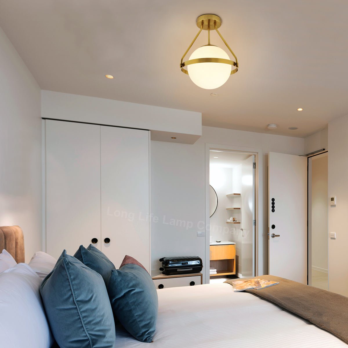 Antique Brass Semi Flush Mount Ceiling Light Frosted Glass Globe - Energy Light Bulbs - Free delivery on all orders