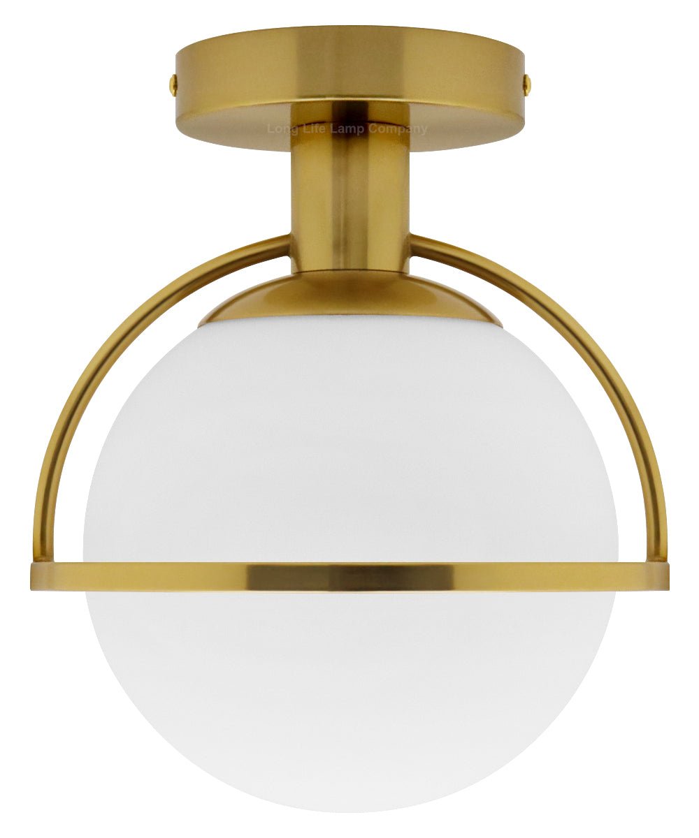 Antique Brass Semi Flush Mount Ceiling Light Frosted Glass Globe - Energy Light Bulbs - Free delivery on all orders