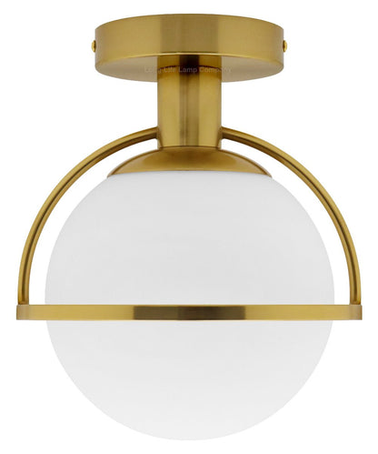Antique Brass Semi Flush Mount Ceiling Light Frosted Glass Globe - Energy Light Bulbs - Free delivery on all orders