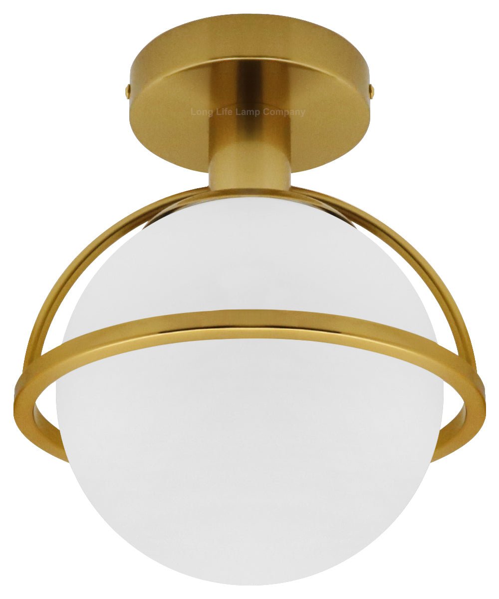 Antique Brass Semi Flush Mount Ceiling Light Frosted Glass Globe - Energy Light Bulbs - Free delivery on all orders