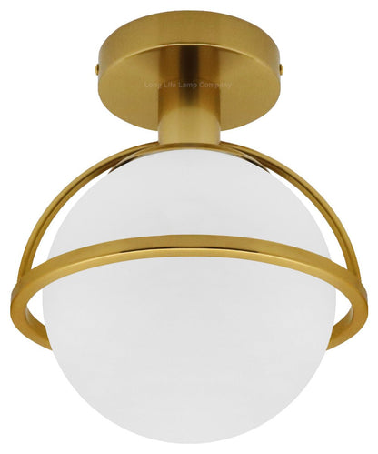 Antique Brass Semi Flush Mount Ceiling Light Frosted Glass Globe - Energy Light Bulbs - Free delivery on all orders