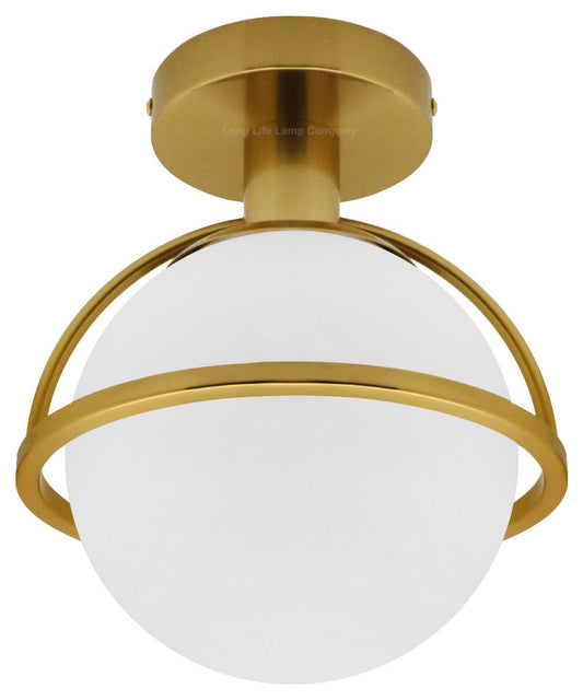 Antique Brass Semi Flush Mount Ceiling Light Frosted Glass Globe - Energy Light Bulbs - Free delivery on all orders
