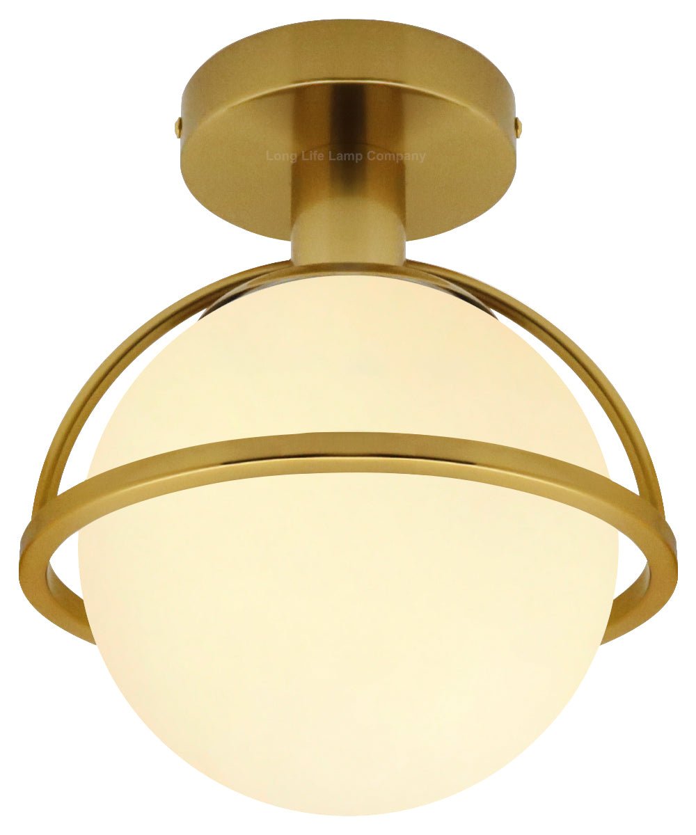 Antique Brass Semi Flush Mount Ceiling Light Frosted Glass Globe - Energy Light Bulbs - Free delivery on all orders